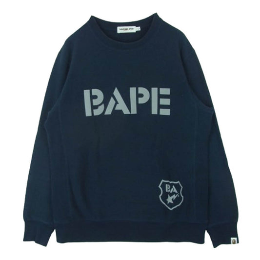 A BATHING APE アベイシングエイプ BAPE reflective logo クルーネック スウェット ネイビー ネイビー系 L【中古】