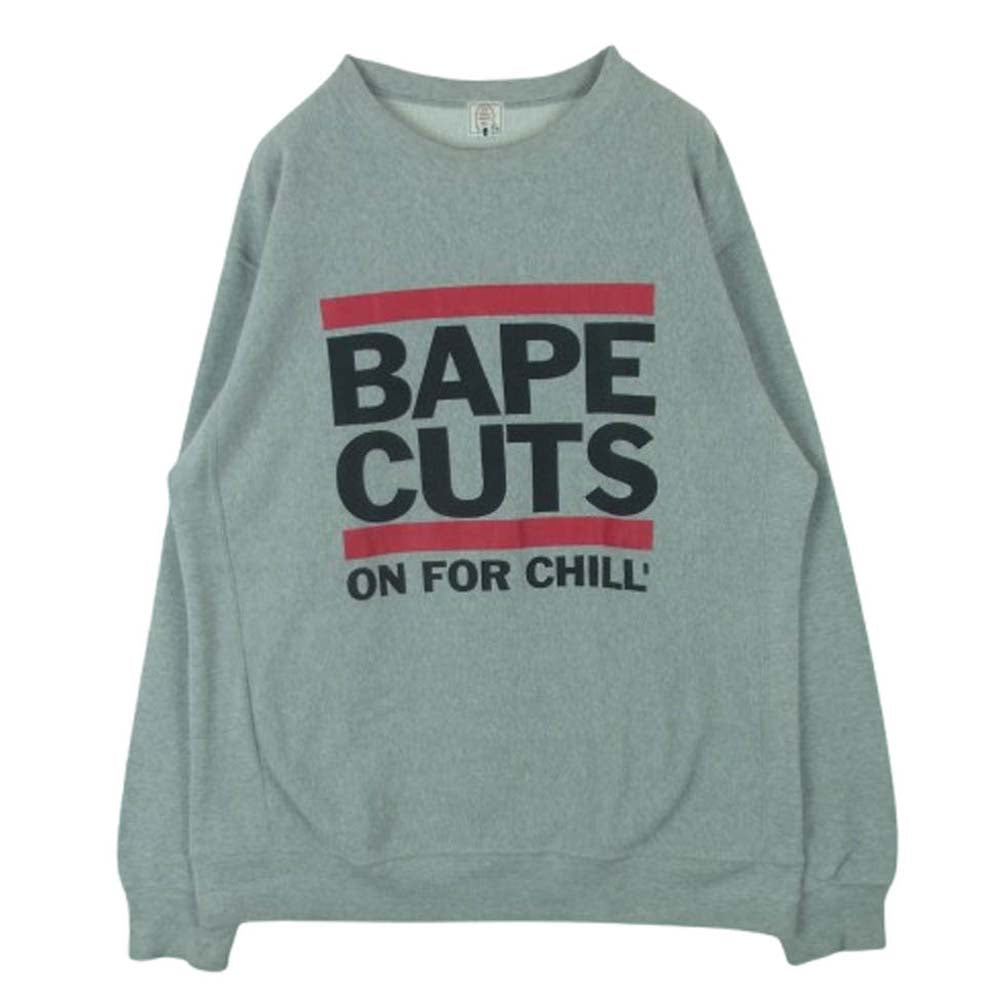 A BATHING APE アベイシングエイプ BAPE CUTS ロゴ プリント クルーネック スウェット グレー系 L【中古】