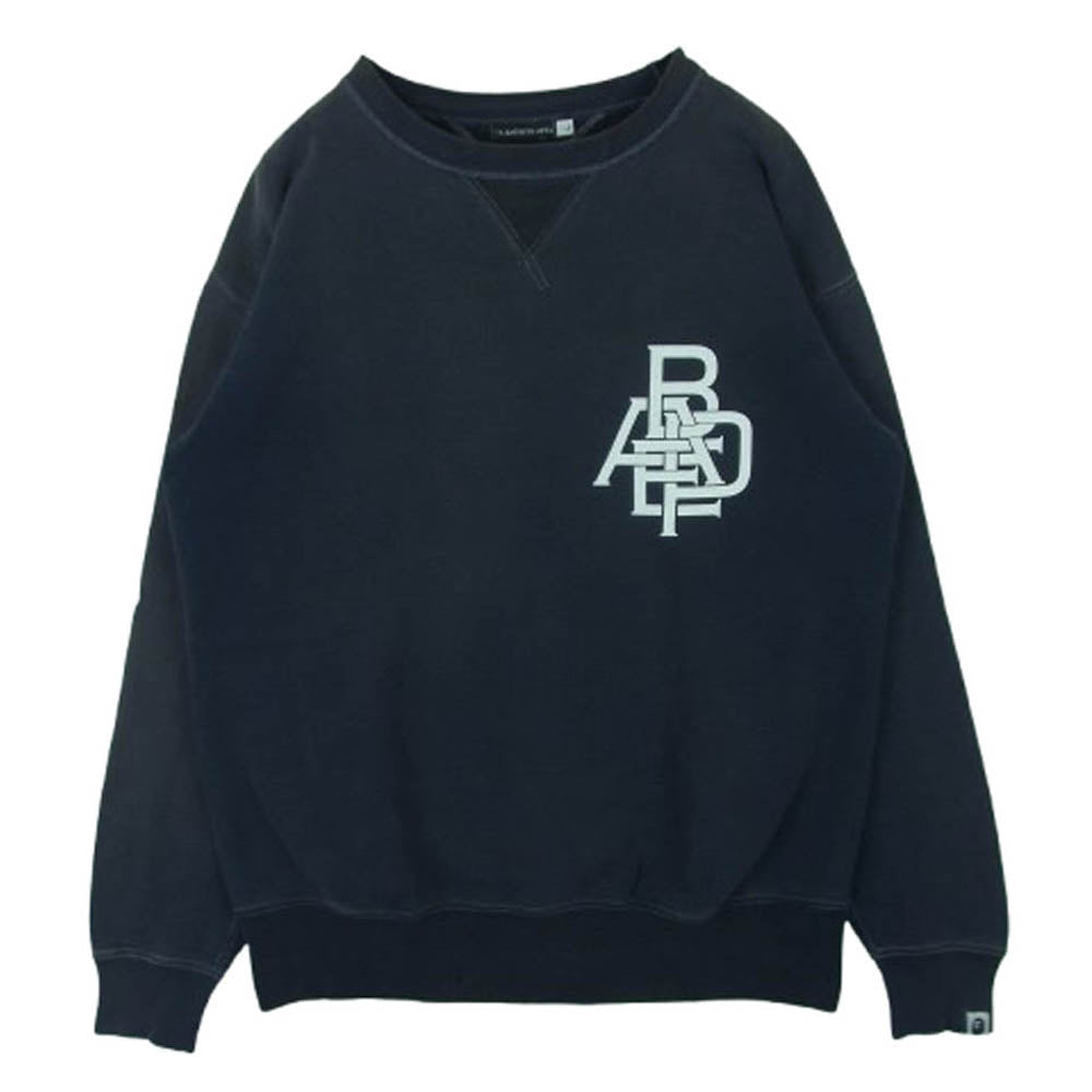A BATHING APE アベイシングエイプ BAPE LOGO 前Vガゼット付 クルーネック スウェット ブラック L【中古】