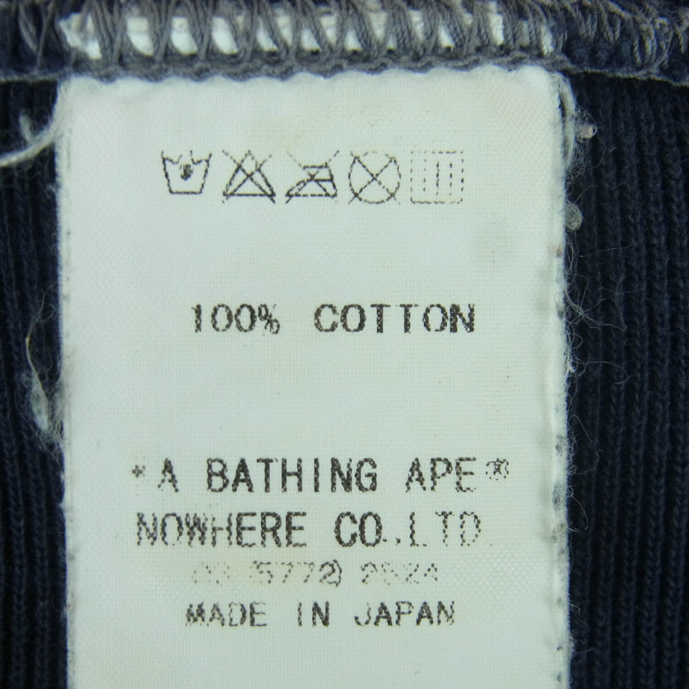 A BATHING APE アベイシングエイプ BAPE LOGO 前Vガゼット付 クルーネック スウェット ブラック L【中古】