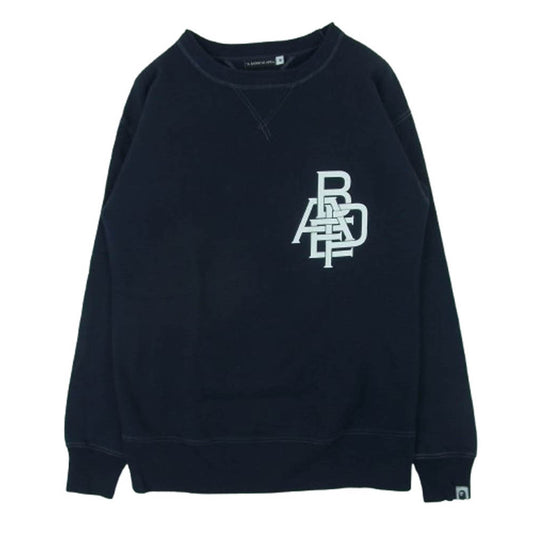 A BATHING APE アベイシングエイプ BAPE LOGO 前Vガゼット付 クルーネック スウェット ネイビー ダークネイビー系 M【中古】