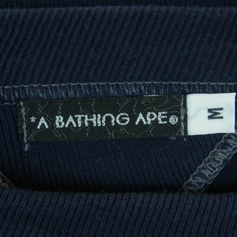 A BATHING APE アベイシングエイプ BAPE LOGO 前Vガゼット付 クルーネック スウェット ネイビー ダークネイビー系 M【中古】