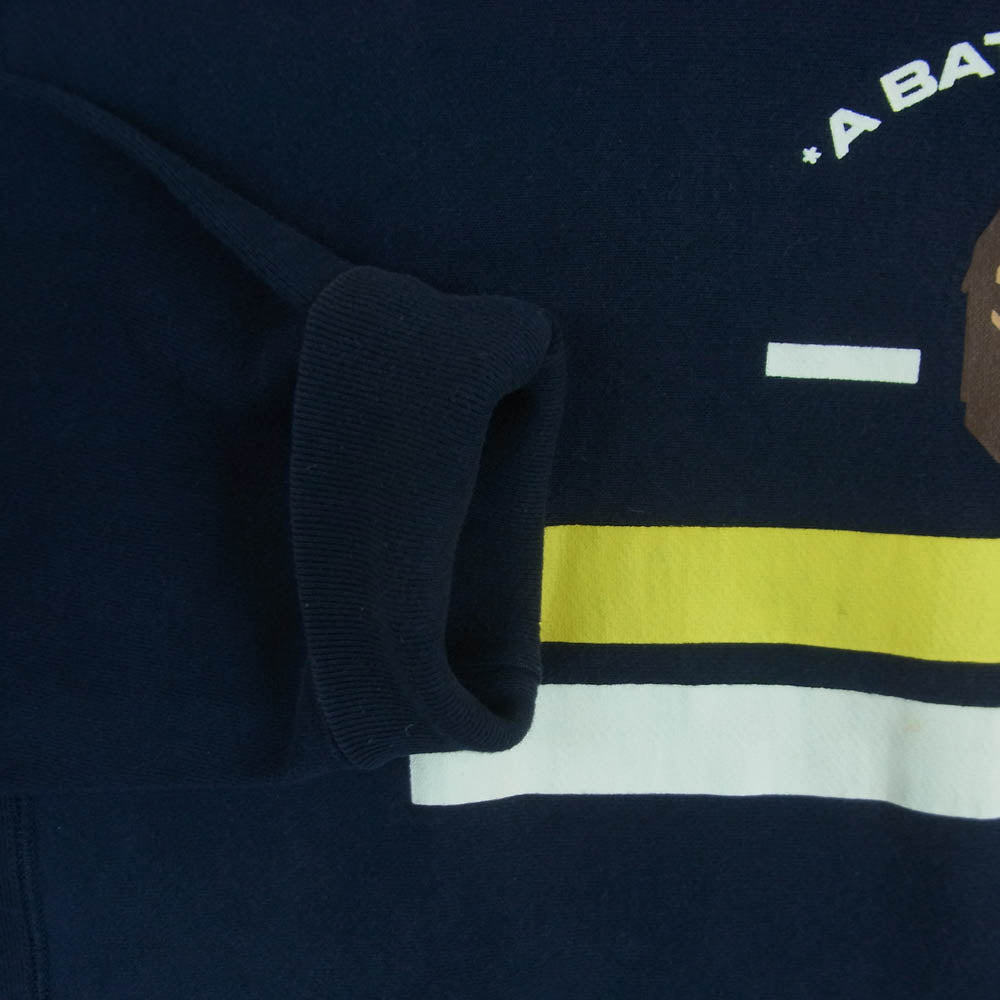 A BATHING APE アベイシングエイプ ラインロゴ クルーネック プリント スウェット ネイビー系 L【中古】