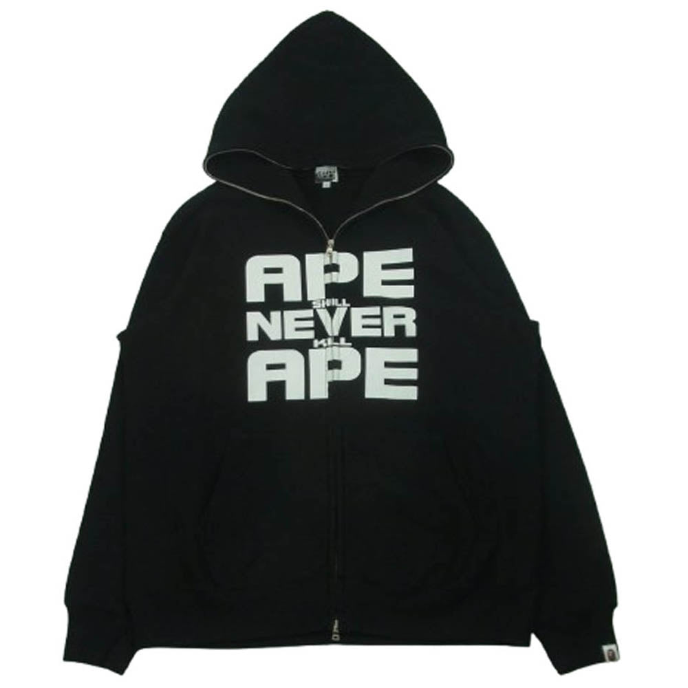 A BATHING APE アベイシングエイプ APE SHALL NEVER KILL APE soldier hoodie プリント フルジップ スウェット パーカー ブラック系 L【中古】