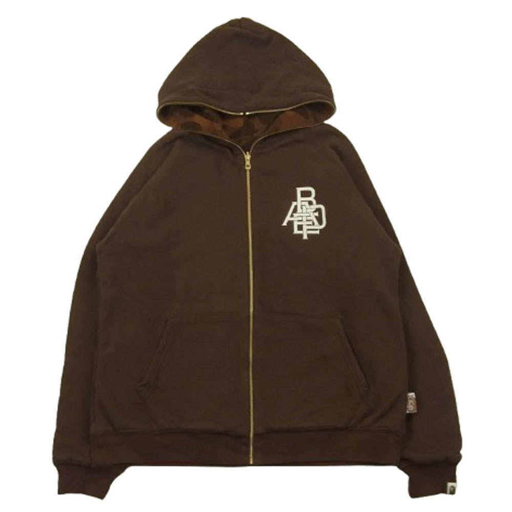 A BATHING APE アベイシングエイプ BAPE LOGO フルジップ リバーシブル サーマル ブラウンカモ スウェット パーカー ブラウン系 L【中古】