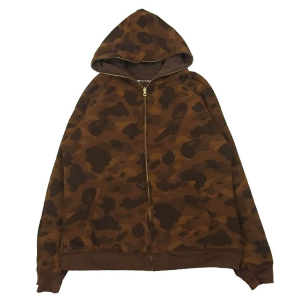 A BATHING APE アベイシングエイプ BAPE LOGO フルジップ リバーシブル サーマル ブラウンカモ スウェット パーカー ブラウン系 L【中古】