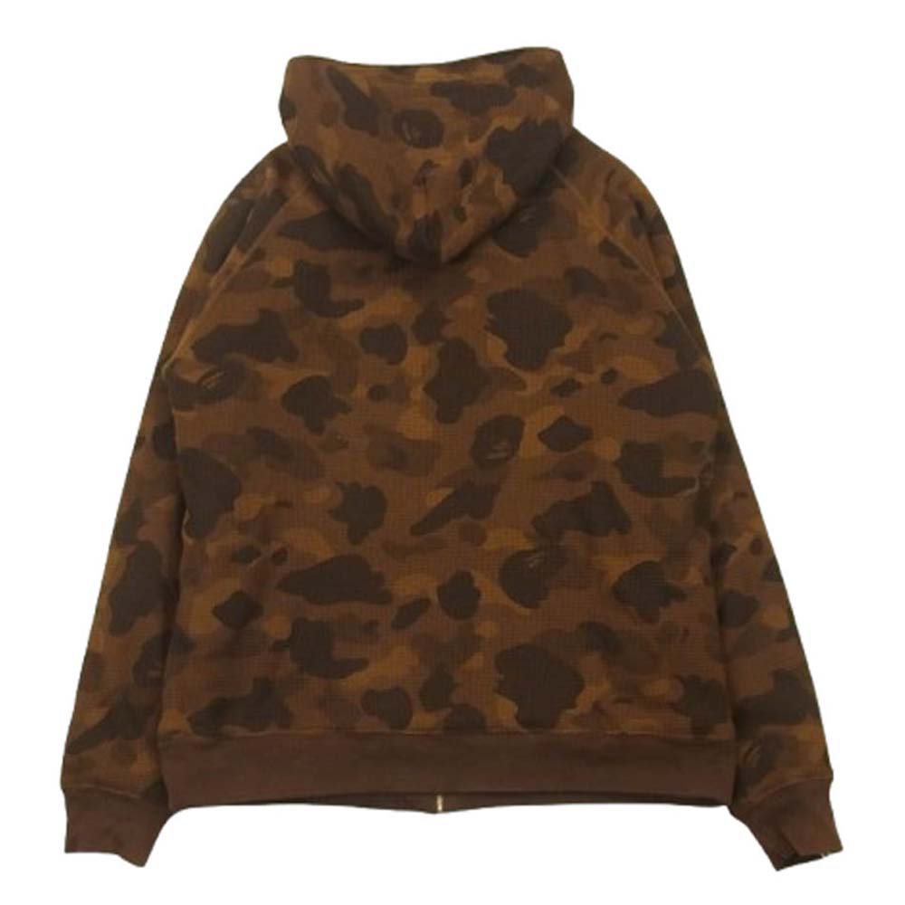 A BATHING APE アベイシングエイプ BAPE LOGO フルジップ リバーシブル サーマル ブラウンカモ スウェット パーカー ブラウン系 L【中古】