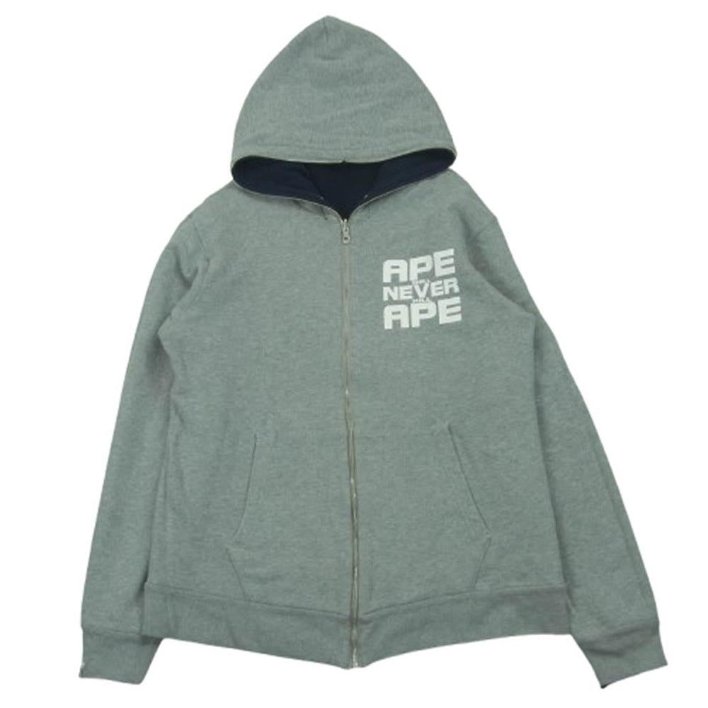 A BATHING APE アベイシングエイプ カレッジ ロゴ ジェネラル プリント リバーシブル フルジップ スウェット パーカー グレー系 ネイビー系 XXL【中古】