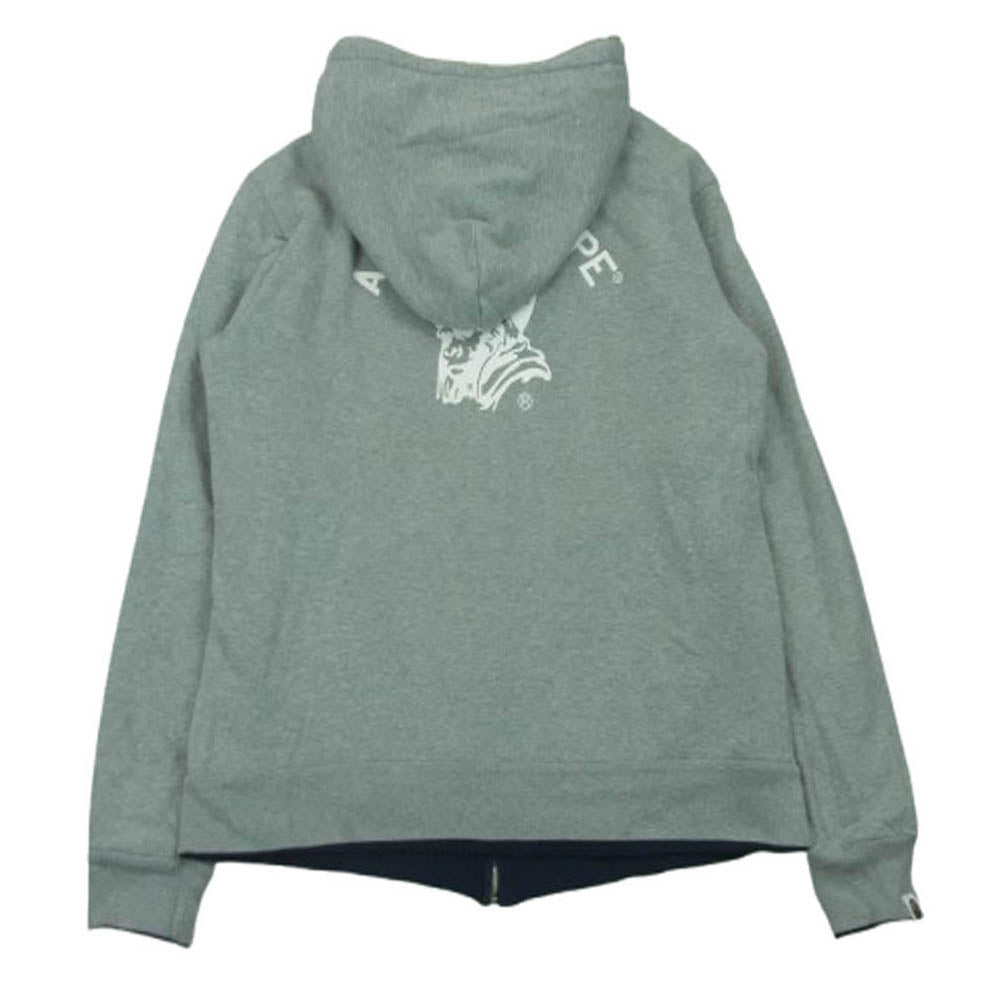 A BATHING APE アベイシングエイプ カレッジ ロゴ ジェネラル プリント リバーシブル フルジップ スウェット パーカー グレー系 ネイビー系 XXL【中古】