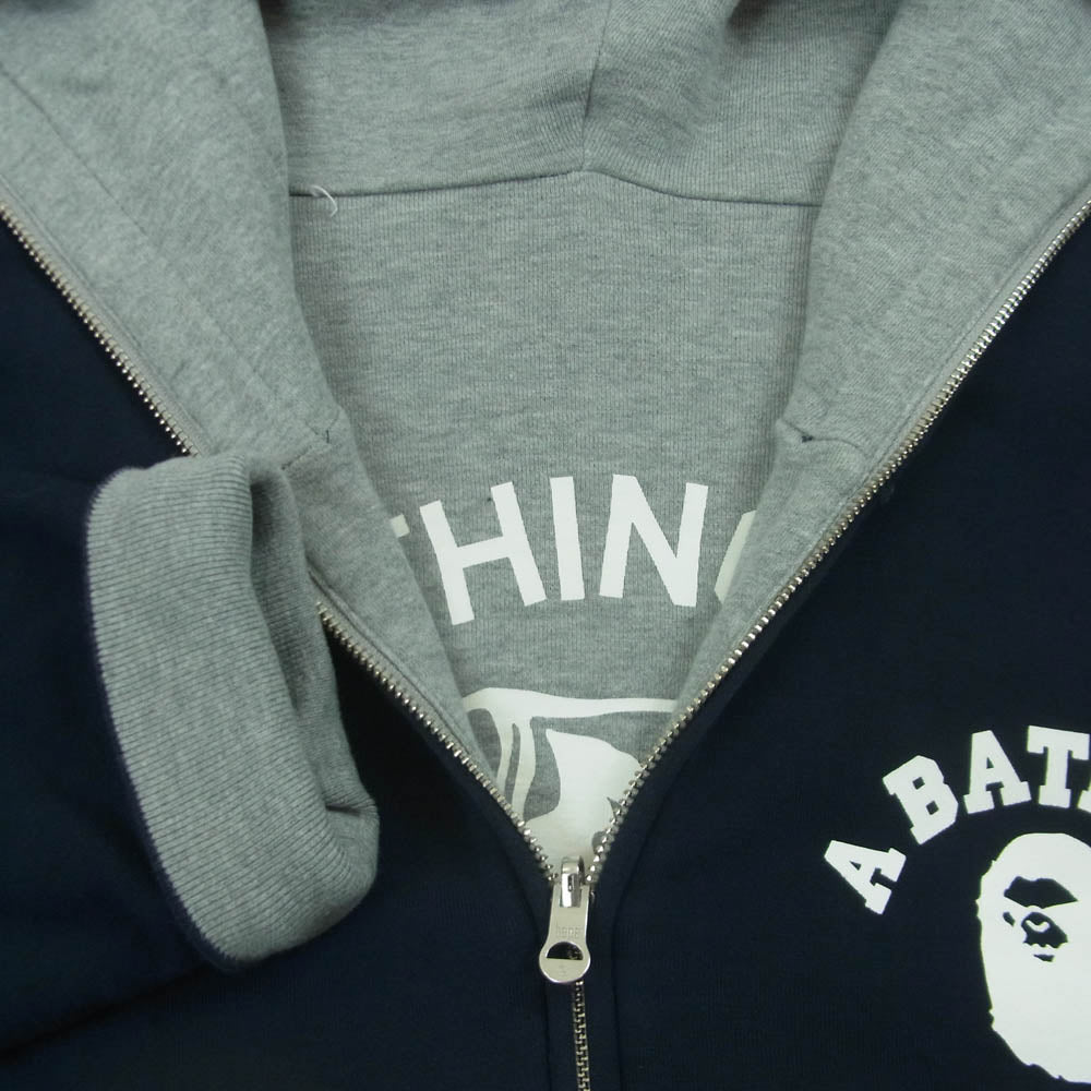 A BATHING APE アベイシングエイプ カレッジ ロゴ ジェネラル プリント リバーシブル フルジップ スウェット パーカー グレー系 ネイビー系 XXL【中古】