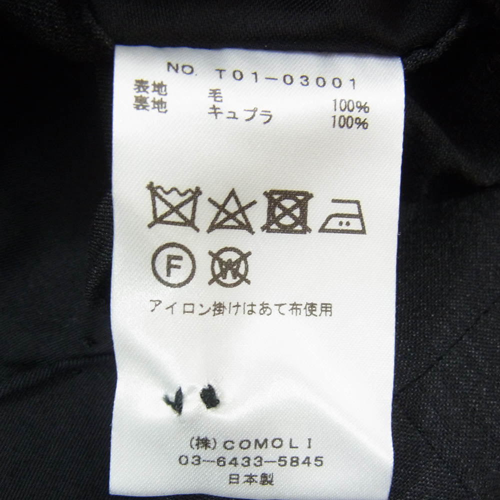 COMOLI コモリ T01-03001 ウール 2タック パンツ ブラック系 3【中古】