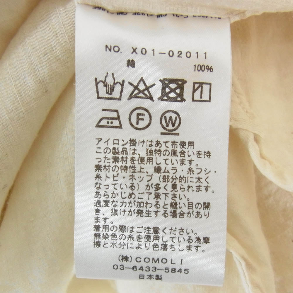 COMOLI コモリ 23SS X01-02011 モスリン プルオーバー 長袖 シャツ ベージュ系 2【中古】