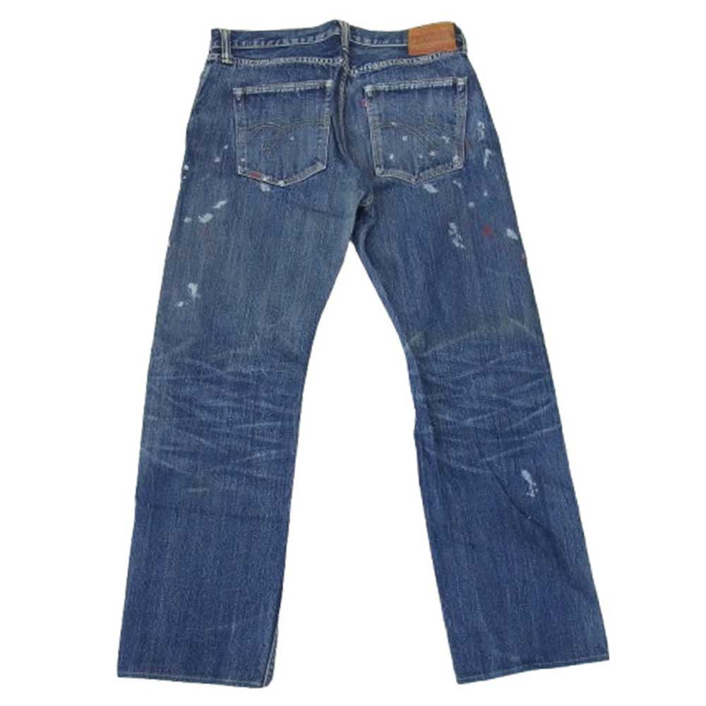 THE FLAT HEAD ザフラットヘッド S5005 ペイント加工 ボタンフライ デニム パンツ インディゴブルー系 W34【中古】