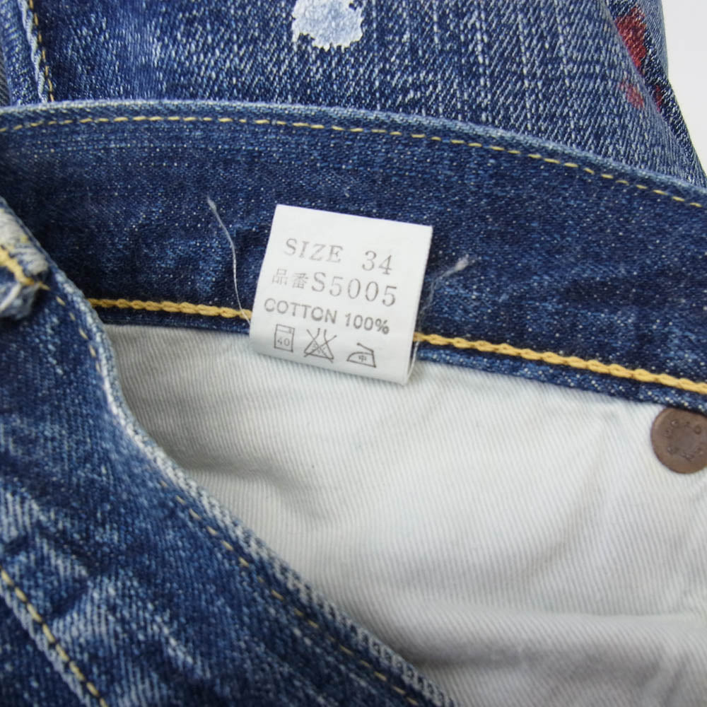 THE FLAT HEAD ザフラットヘッド S5005 ペイント加工 ボタンフライ デニム パンツ インディゴブルー系 W34【中古】