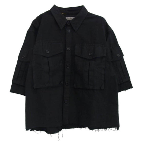 DRIES VAN NOTEN ドリスヴァンノッテン 3920700279 Century Cargo Shirt センチュリー カーゴポケット 半袖 シャツ ブラック系 サイズ表記無【中古】