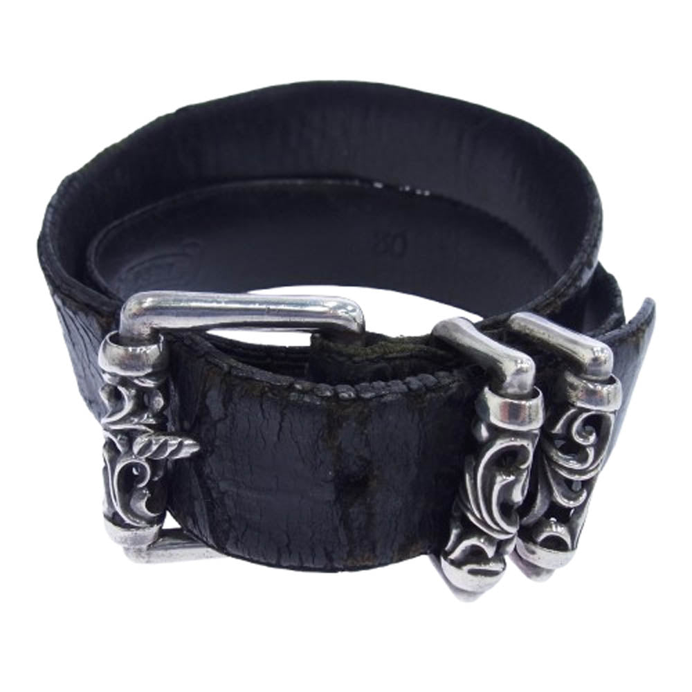 CHROME HEARTS クロムハーツ（原本無） 3PC ROLLER 1.5 3PC ローラー バックル レザー ベルト 30inch ブラック系 30【中古】