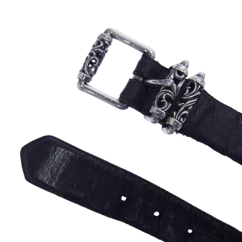 CHROME HEARTS クロムハーツ（原本無） 3PC ROLLER 1.5 3PC ローラー バックル レザー ベルト 30inch ブラック系 30【中古】