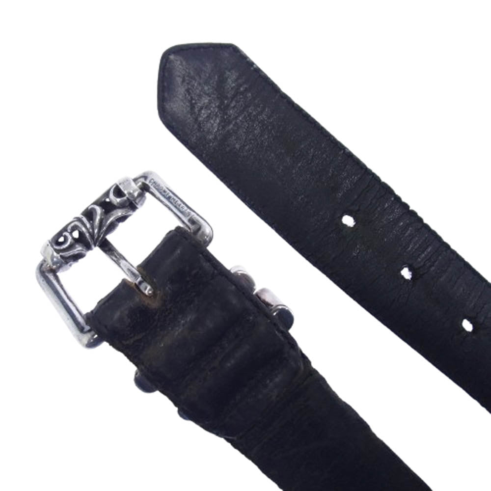 CHROME HEARTS クロムハーツ（原本無） 3PC ROLLER 1.5 3PC ローラー バックル レザー ベルト 30inch ブラック系 30【中古】