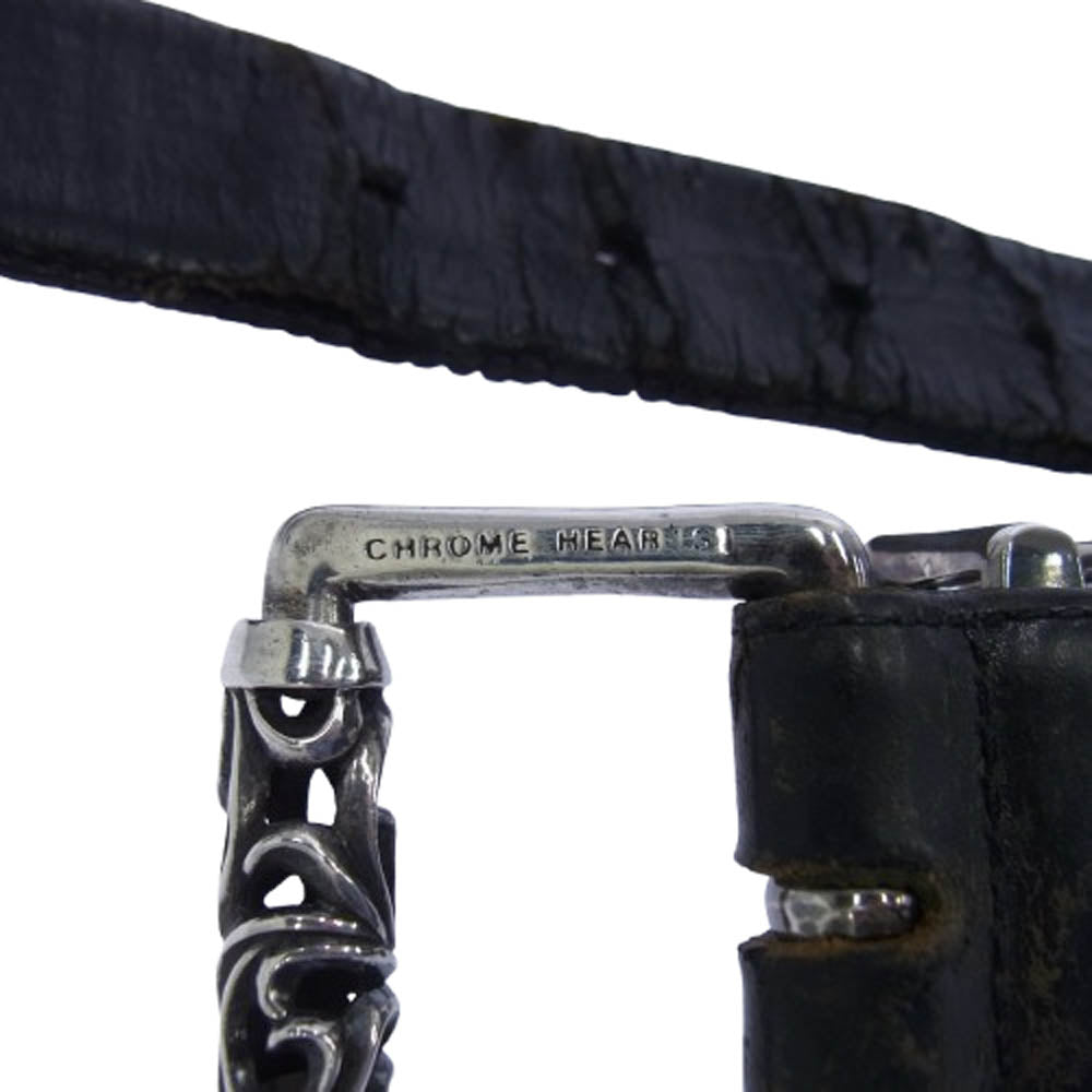 CHROME HEARTS クロムハーツ（原本無） 3PC ROLLER 1.5 3PC ローラー バックル レザー ベルト 30inch ブラック系 30【中古】
