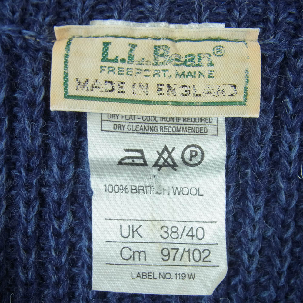 L.L.Bean エルエルビーン 90s ヴィンテージ 英国製 ブリティッシュウール100％ クルーネック ニット セーター ブルー系 38 / 40【中古】