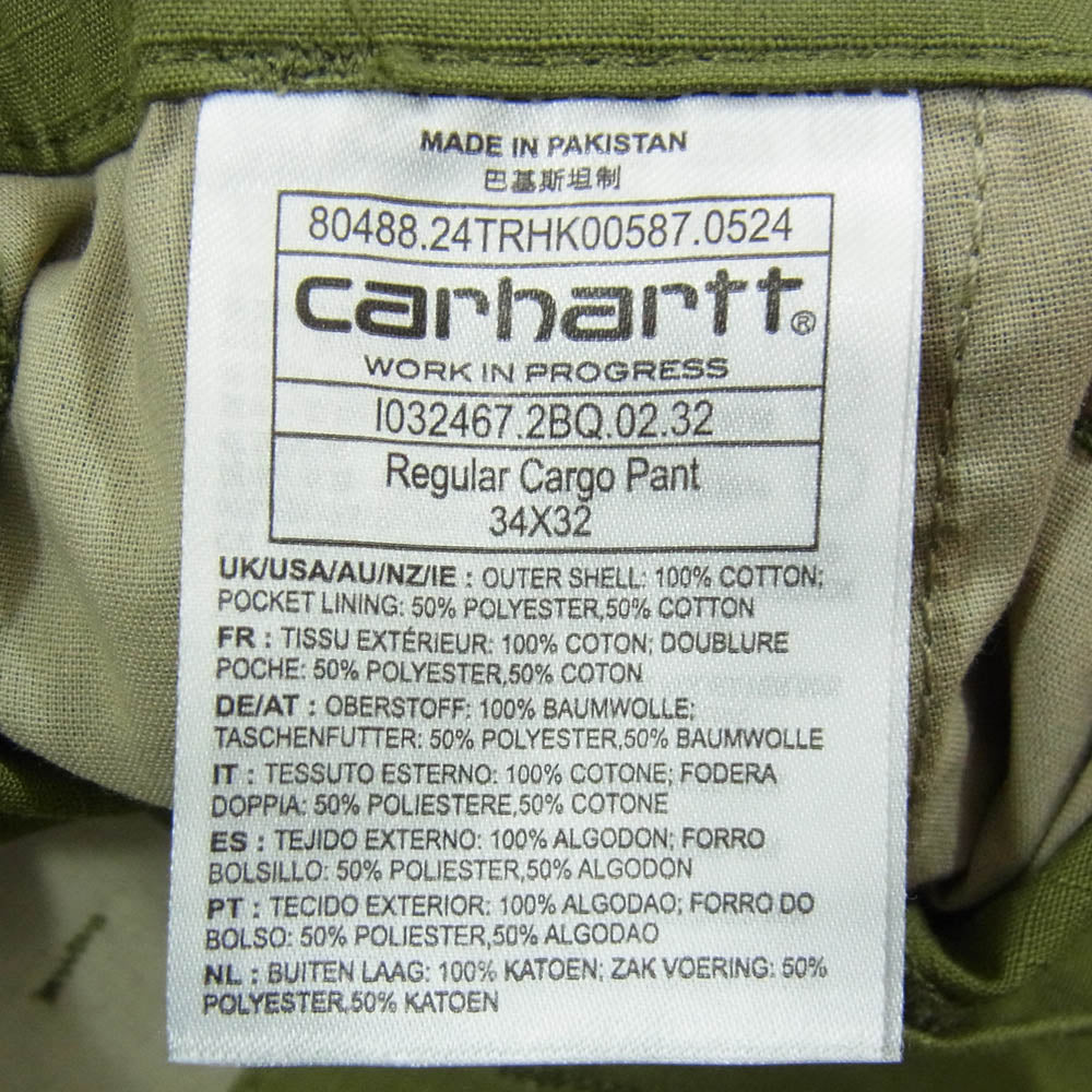 Carhartt カーハート リップストップ カーゴパンツ カーキ系 34【中古】