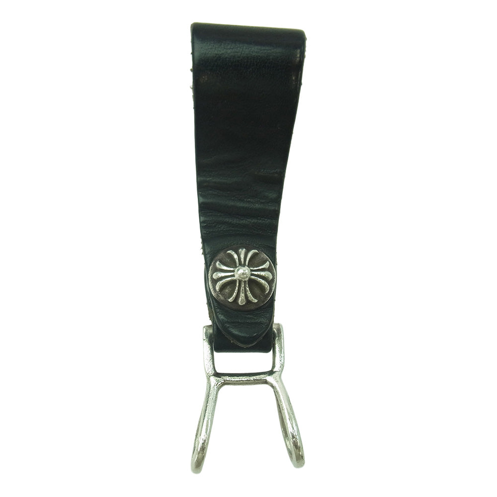CHROME HEARTS クロムハーツ（原本無） BELT LOOP クロスボールボタン レザー ベルトループ ブラック系【中古】