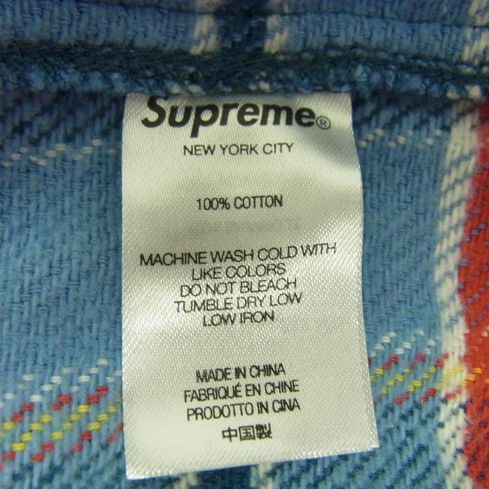 Supreme シュプリーム 23SS Pullover Plaid Flannel Shirt プルオーバー プレイド フランネル シャツ ライトブルー系 L【美品】【中古】