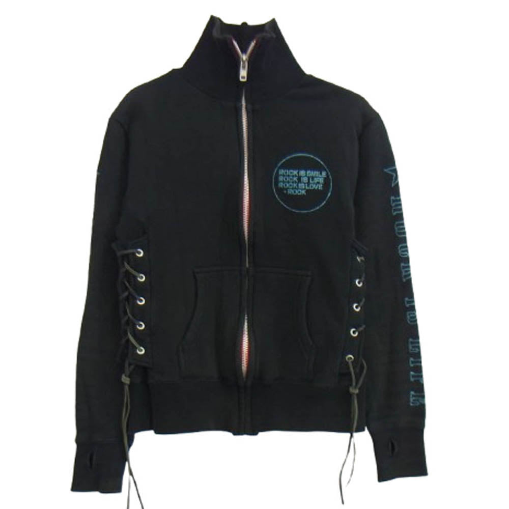 SKULL FLIGHT スカルフライト 00s ROCK IS LIFE Riders Zip Sweat サイドレースアップ ライダース ジップ スウェット ブラック系 S【中古】