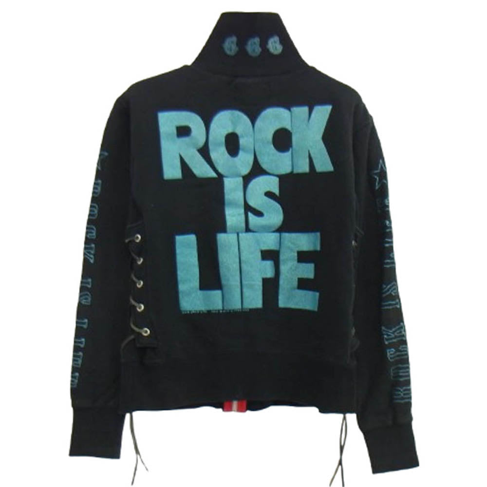 SKULL FLIGHT スカルフライト 00s ROCK IS LIFE Riders Zip Sweat サイドレースアップ ライダース ジップ スウェット ブラック系 S【中古】