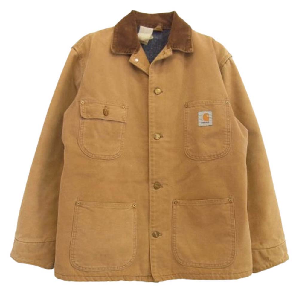 Carhartt カーハート 90s USA製 襟コーデュロイ ダック生地 裏地ブランケット ライナー付 ミシガン チョアコート カバーオール ワークジャケット ブラウン系 サイズ表記無【中古】