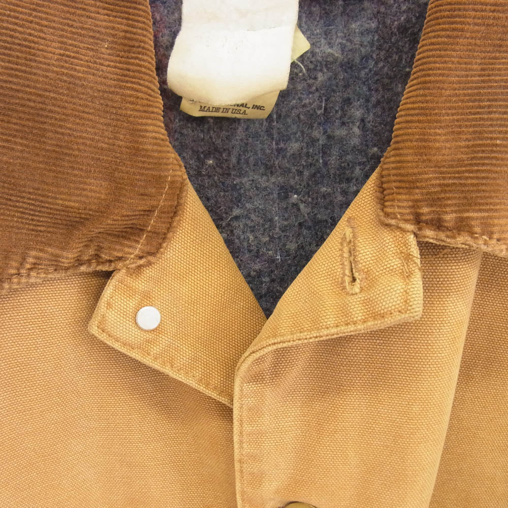 Carhartt カーハート 90s USA製 襟コーデュロイ ダック生地 裏地ブランケット ライナー付 ミシガン チョアコート カバーオール ワークジャケット ブラウン系 サイズ表記無【中古】
