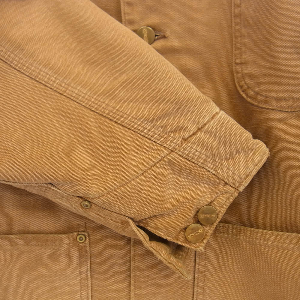 Carhartt カーハート 90s USA製 襟コーデュロイ ダック生地 裏地ブランケット ライナー付 ミシガン チョアコート カバーオール ワークジャケット ブラウン系 サイズ表記無【中古】