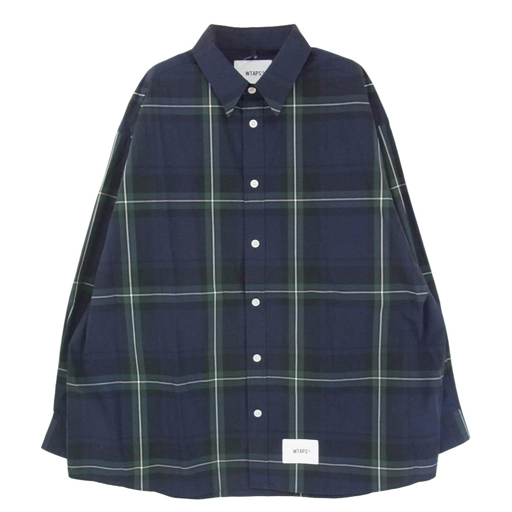 WTAPS ダブルタップス 24SS 241CWDT-SHM04 TXT 01 / LS / Cotton. Broadcloth. Textile コットンブロードクロス テキスタイル チェック 長袖 シャツ 03 ネイビー系 3【美品】【中古】