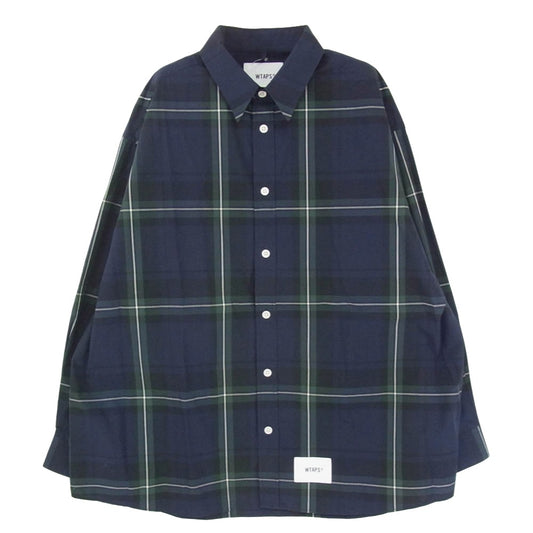 WTAPS ダブルタップス 24SS 241CWDT-SHM04 TXT 01 / LS / Cotton. Broadcloth. Textile コットンブロードクロス テキスタイル チェック 長袖 シャツ 03 ネイビー系 3【美品】【中古】