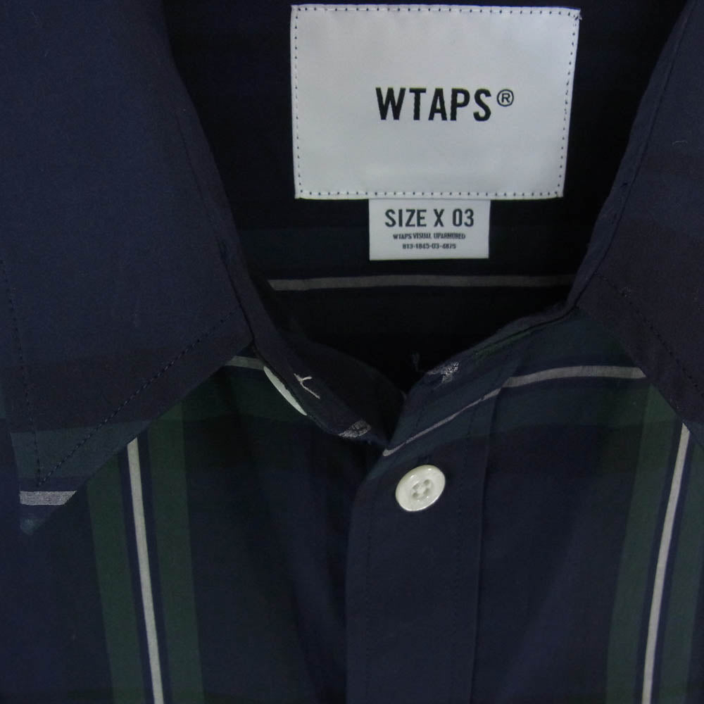 WTAPS ダブルタップス 24SS 241CWDT-SHM04 TXT 01 / LS / Cotton. Broadcloth. Textile コットンブロードクロス テキスタイル チェック 長袖 シャツ 03 ネイビー系 3【美品】【中古】