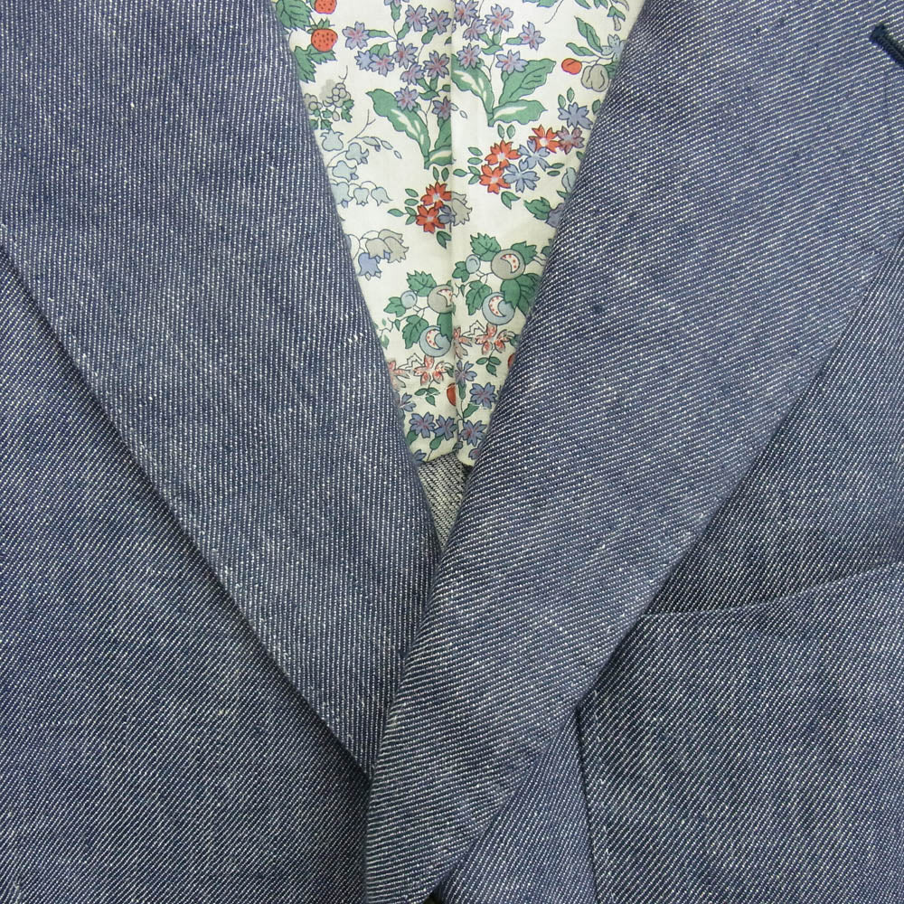 COMME des GARCONS HOMME コムデギャルソンオム 14SS HM-J034 リネン 裏地 フラワー 3B テーラード ジャケット インディゴブルー系 L【中古】
