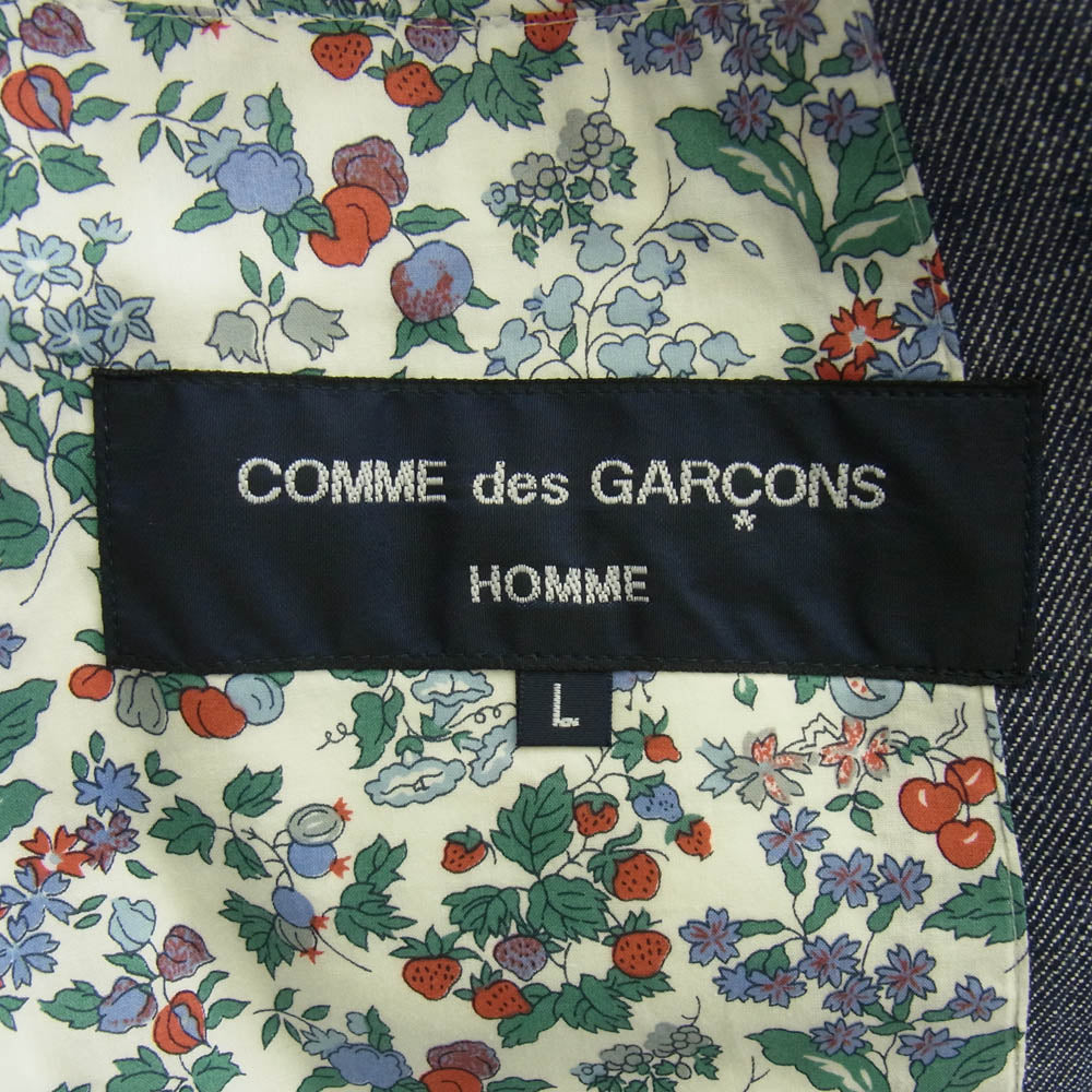COMME des GARCONS HOMME コムデギャルソンオム 14SS HM-J034 リネン 裏地 フラワー 3B テーラード ジャケット インディゴブルー系 L【中古】