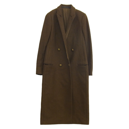 ALLSAINTS オールセインツ ヌバックレザー切替 ピークドラペル ダブルブレスト チェスターコート ブラウン系 160/76A【中古】