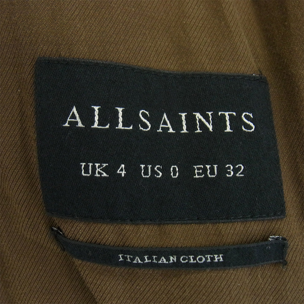 ALLSAINTS オールセインツ ヌバックレザー切替 ピークドラペル ダブルブレスト チェスターコート ブラウン系 160/76A【中古】
