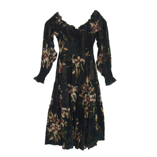 ALLSAINTS オールセインツ フラワー総柄 レーヨン ロング ドレス ワンピース ブラック系 UK 4【中古】