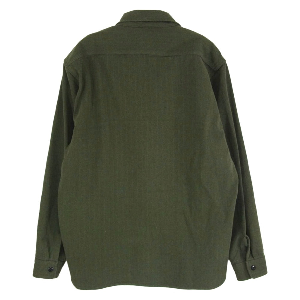 HOUSTON ヒューストン ヘリンボーン ワークシャツ カーキ系 XXL【中古】