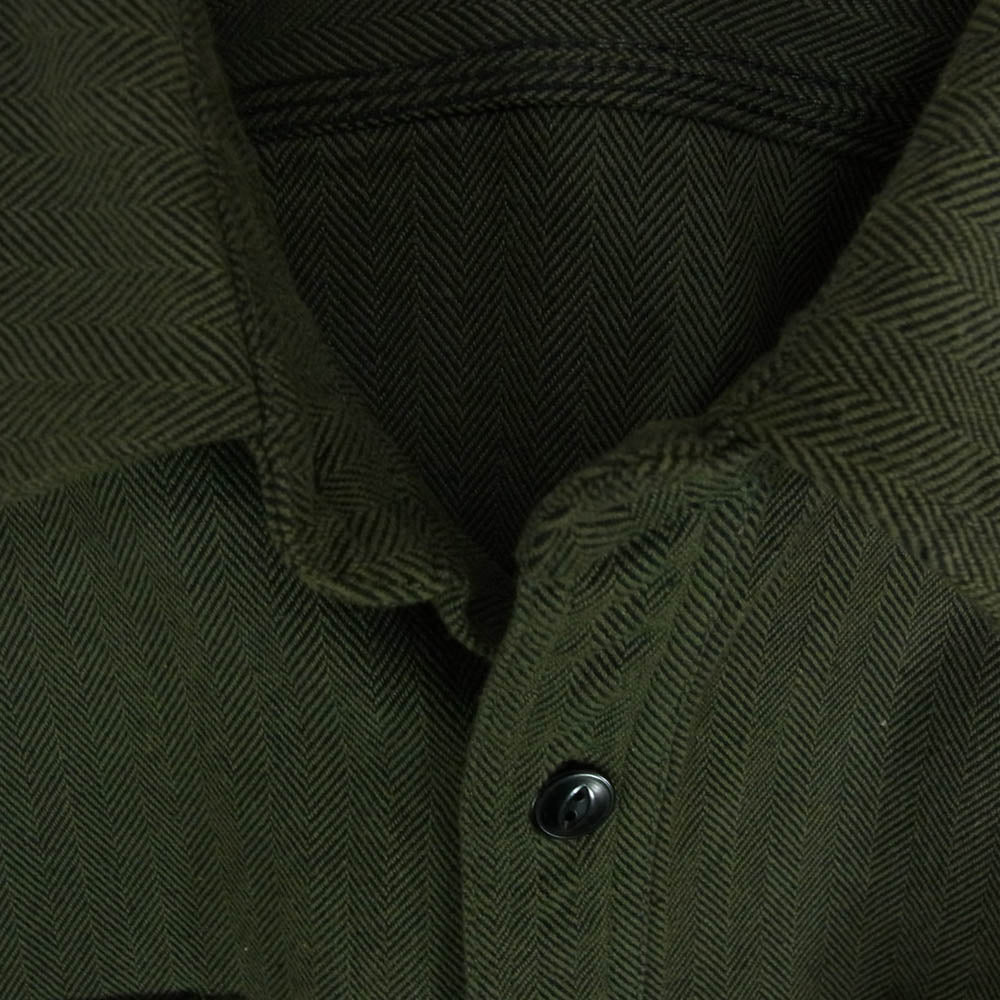 HOUSTON ヒューストン ヘリンボーン ワークシャツ カーキ系 XXL【中古】