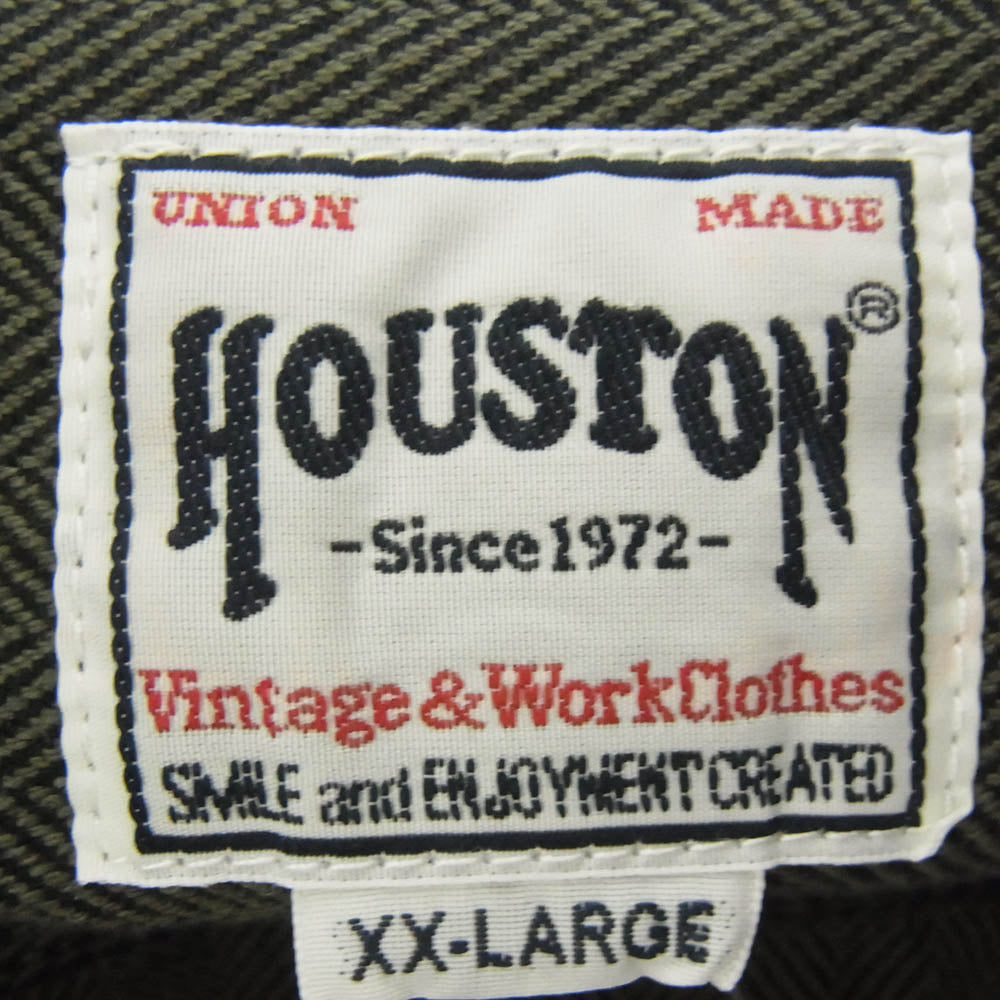 HOUSTON ヒューストン ヘリンボーン ワークシャツ カーキ系 XXL【中古】