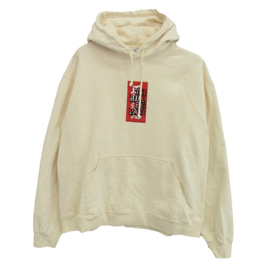 BlackEyePatch ブラックアイパッチ 取扱注意 刺繍 LABEL HOODIE SWEATSHIRT プルオーバー スウェット パーカー フーディ ベージュ ホワイト系 L【中古】