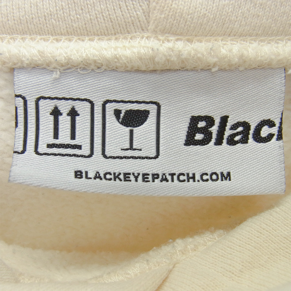 BlackEyePatch ブラックアイパッチ 取扱注意 刺繍 LABEL HOODIE SWEATSHIRT プルオーバー スウェット パーカー フーディ ベージュ ホワイト系 L【中古】