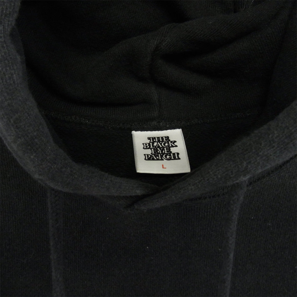 BlackEyePatch ブラックアイパッチ 取扱注意 刺繍 LABEL HOODIE SWEATSHIRT プルオーバー スウェット パーカー フーディ ブラック ブラック系 L【中古】