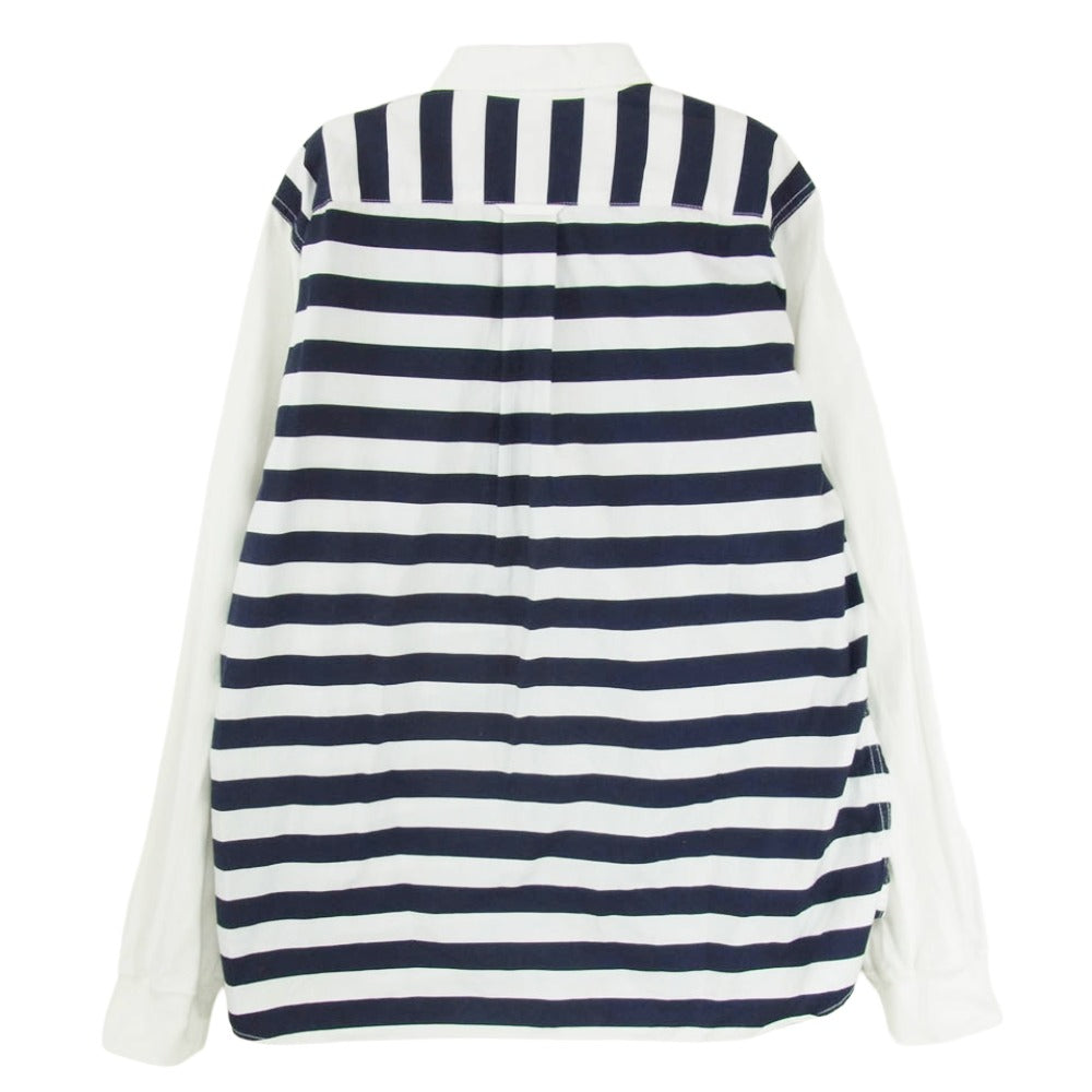 COMME des GARCONS HOMME コムデギャルソンオム AD2015 HQ-B027 異素材MIX 袖切替 ボーダー ボタンダウン ポケット付き 長袖シャツ ダークネイビー系 L【中古】