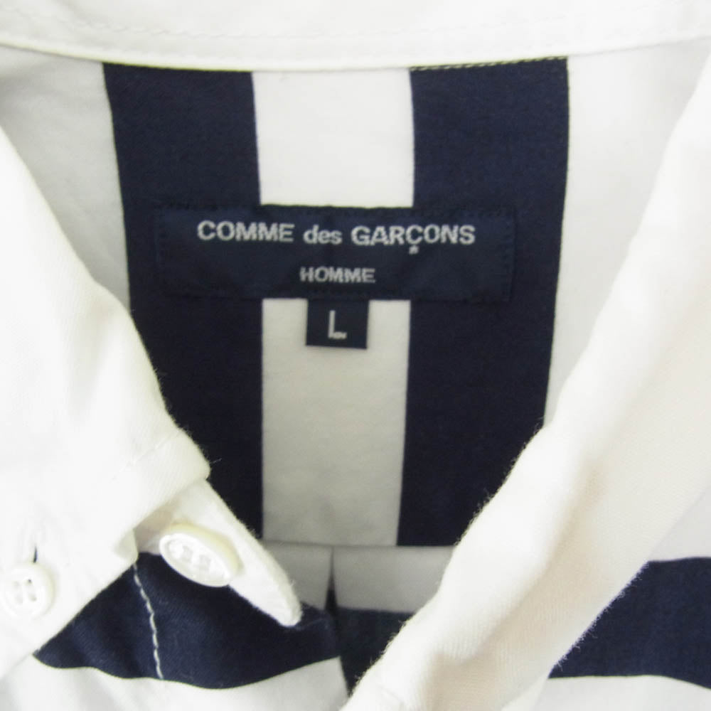 COMME des GARCONS HOMME コムデギャルソンオム AD2015 HQ-B027 異素材MIX 袖切替 ボーダー ボタンダウン ポケット付き 長袖シャツ ダークネイビー系 L【中古】