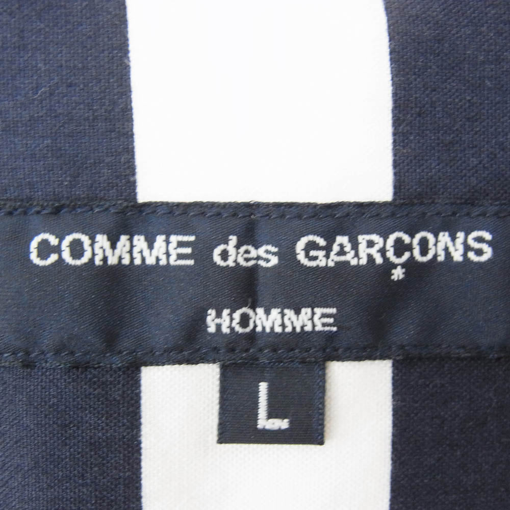 COMME des GARCONS HOMME コムデギャルソンオム AD2015 HQ-B027 異素材MIX 袖切替 ボーダー ボタンダウン ポケット付き 長袖シャツ ダークネイビー系 L【中古】