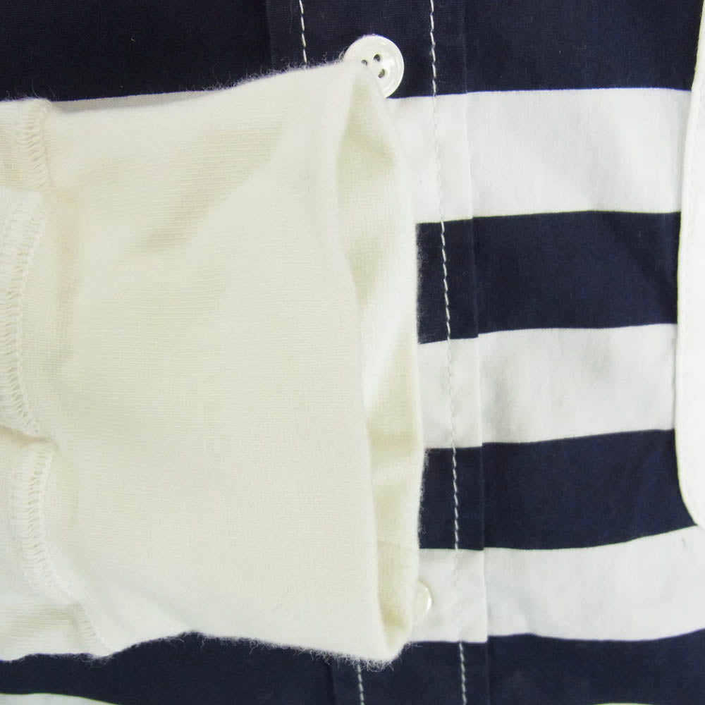 COMME des GARCONS HOMME コムデギャルソンオム AD2015 HQ-B027 異素材MIX 袖切替 ボーダー ボタンダウン ポケット付き 長袖シャツ ダークネイビー系 L【中古】